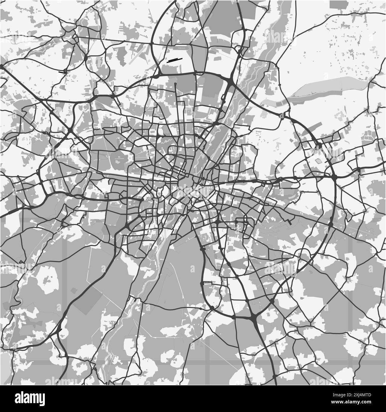 Carte de Munich en Allemagne en niveaux de gris. Contient un vecteur en couches avec routes eau, parcs, etc Illustration de Vecteur