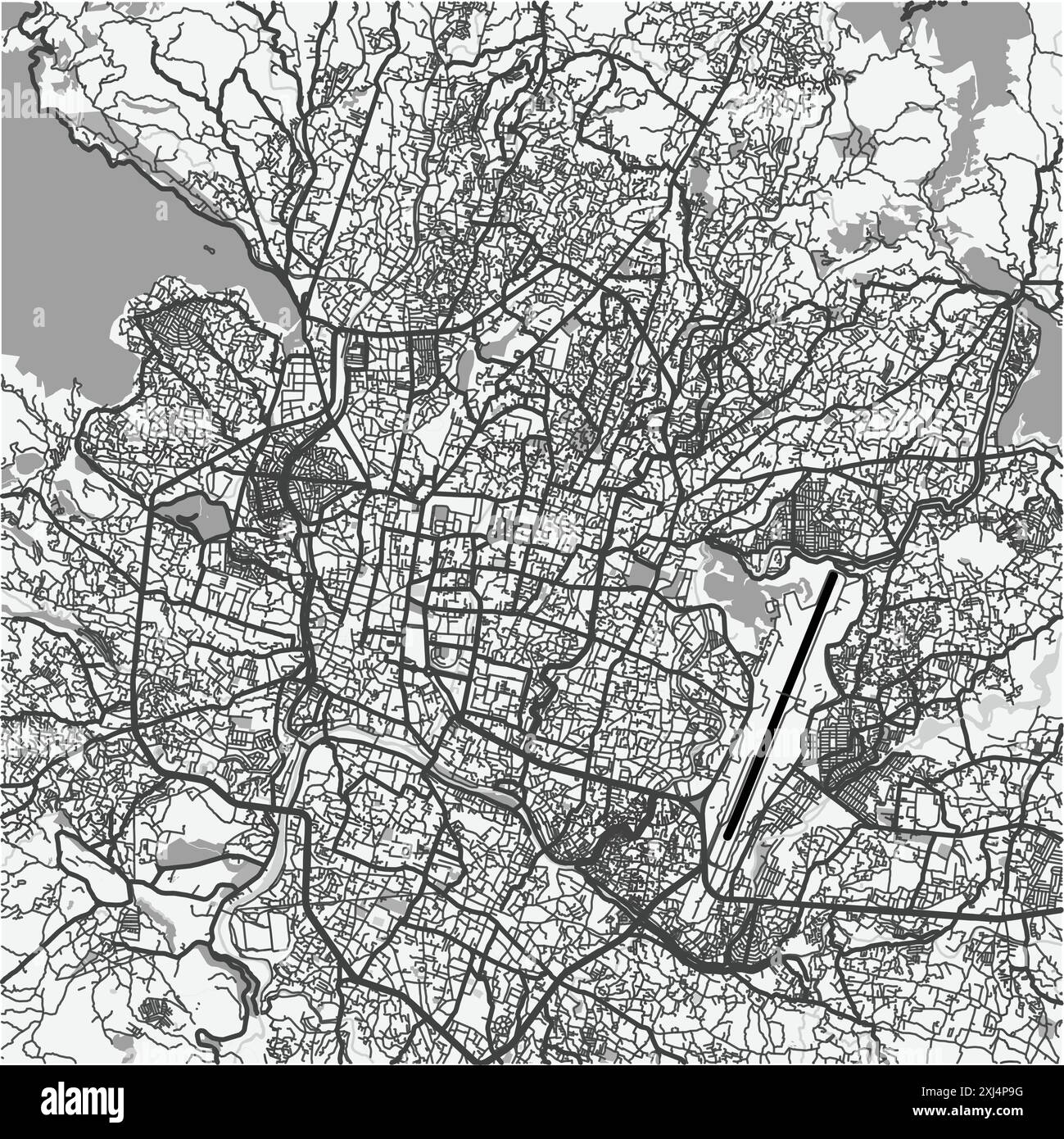 Carte de Katmandou au Népal en niveaux de gris. Contient un vecteur en couches avec routes eau, parcs, etc Illustration de Vecteur