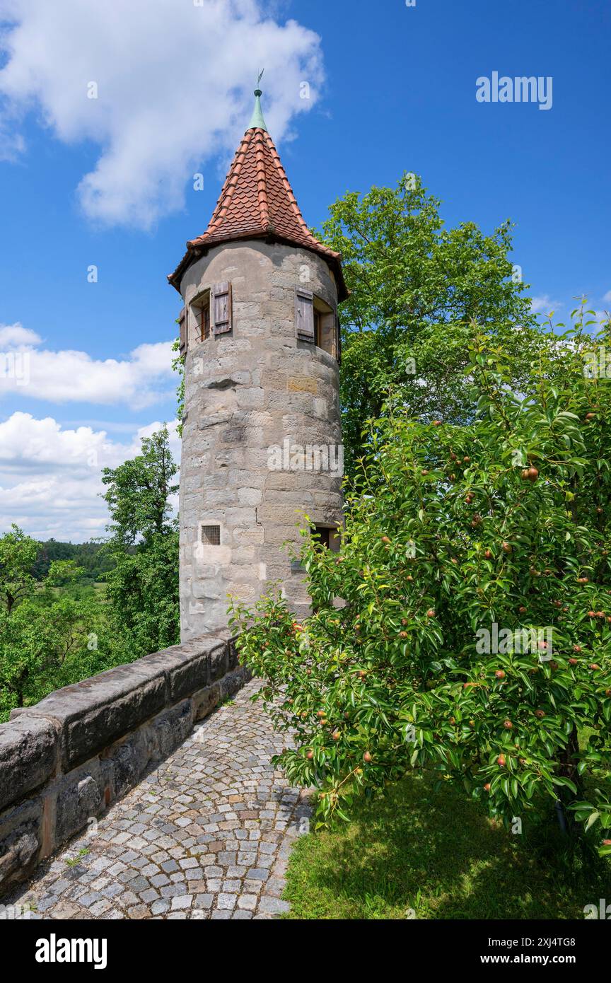 Tour de la faim historique, partie de l'ancien complexe du château du 16ème siècle, Schoenberg, moyenne Franconie, Bavière, Allemagne Banque D'Images