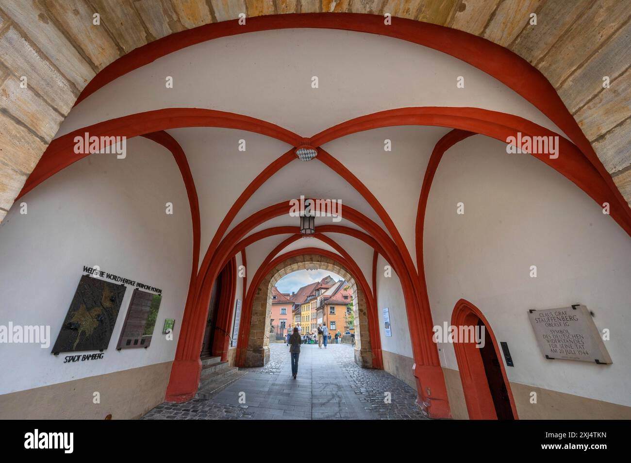 Passage voûté de l'hôtel de ville historique, Bamberg, haute-Franconie, Bavière, Allemagne Banque D'Images