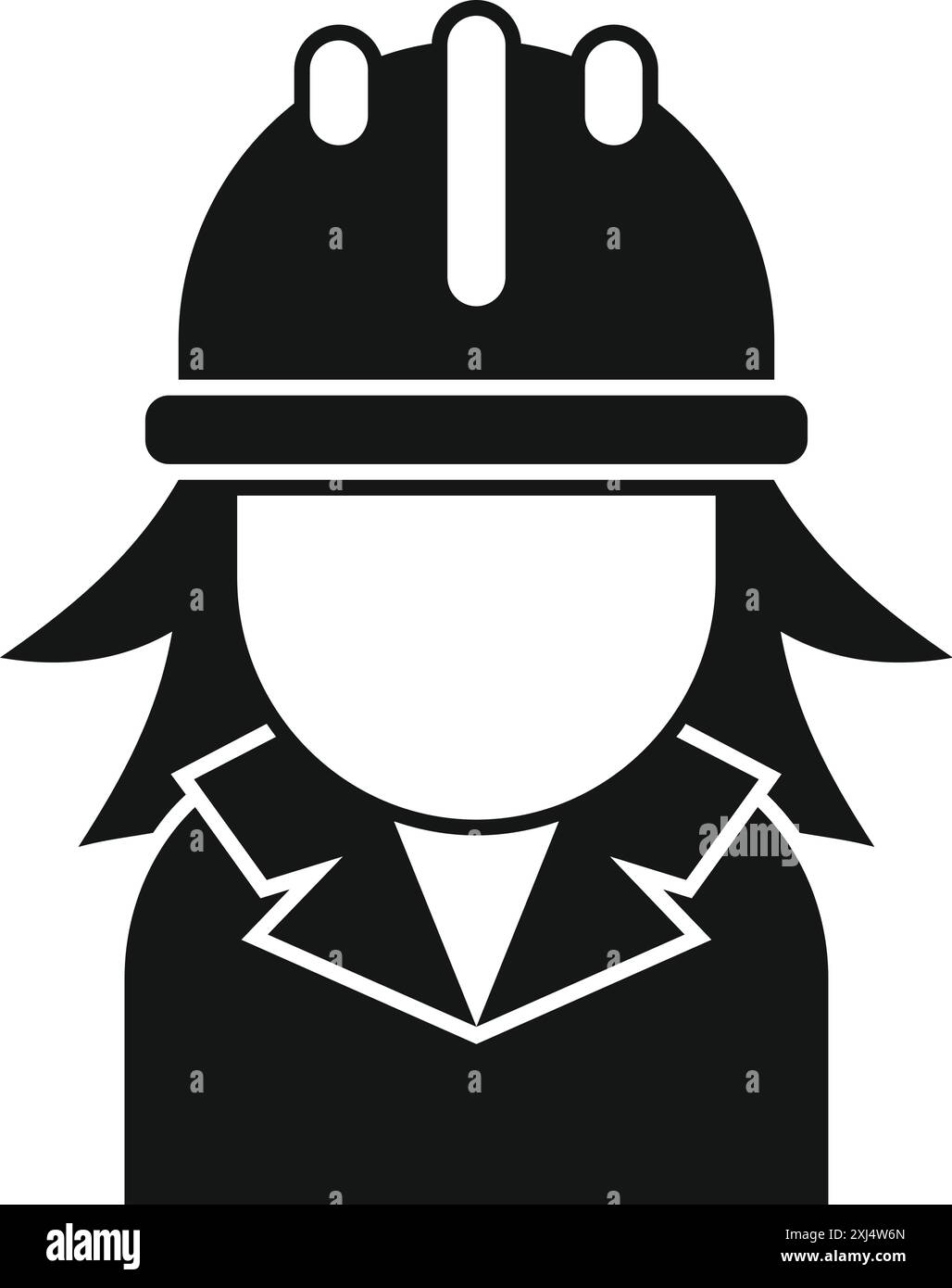 Icône noire et blanche d'une travailleuse de la construction portant un casque de sécurité Illustration de Vecteur