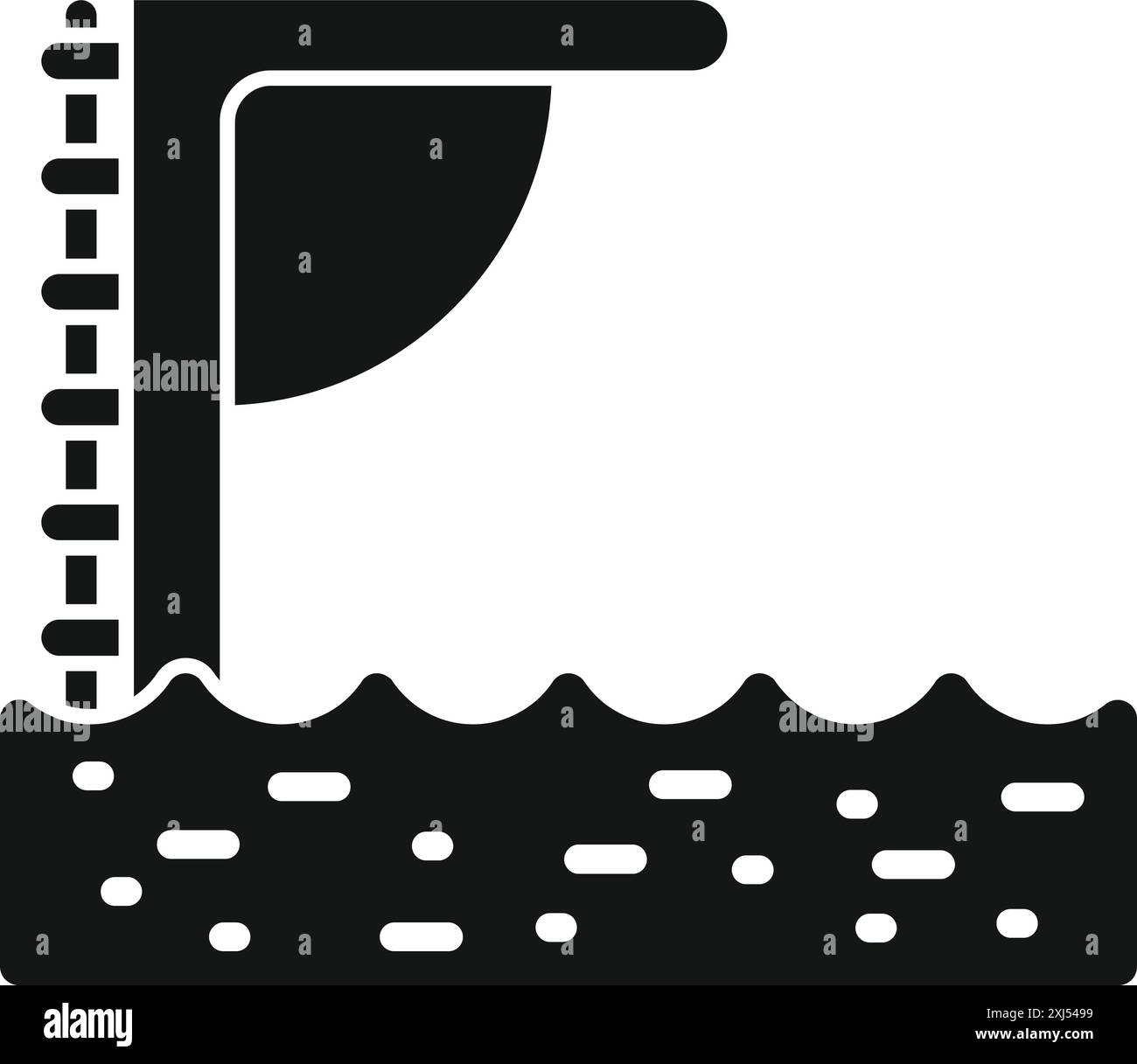 Icône silhouette noire d'une plate-forme de plongée debout dans l'eau calme à la piscine Illustration de Vecteur