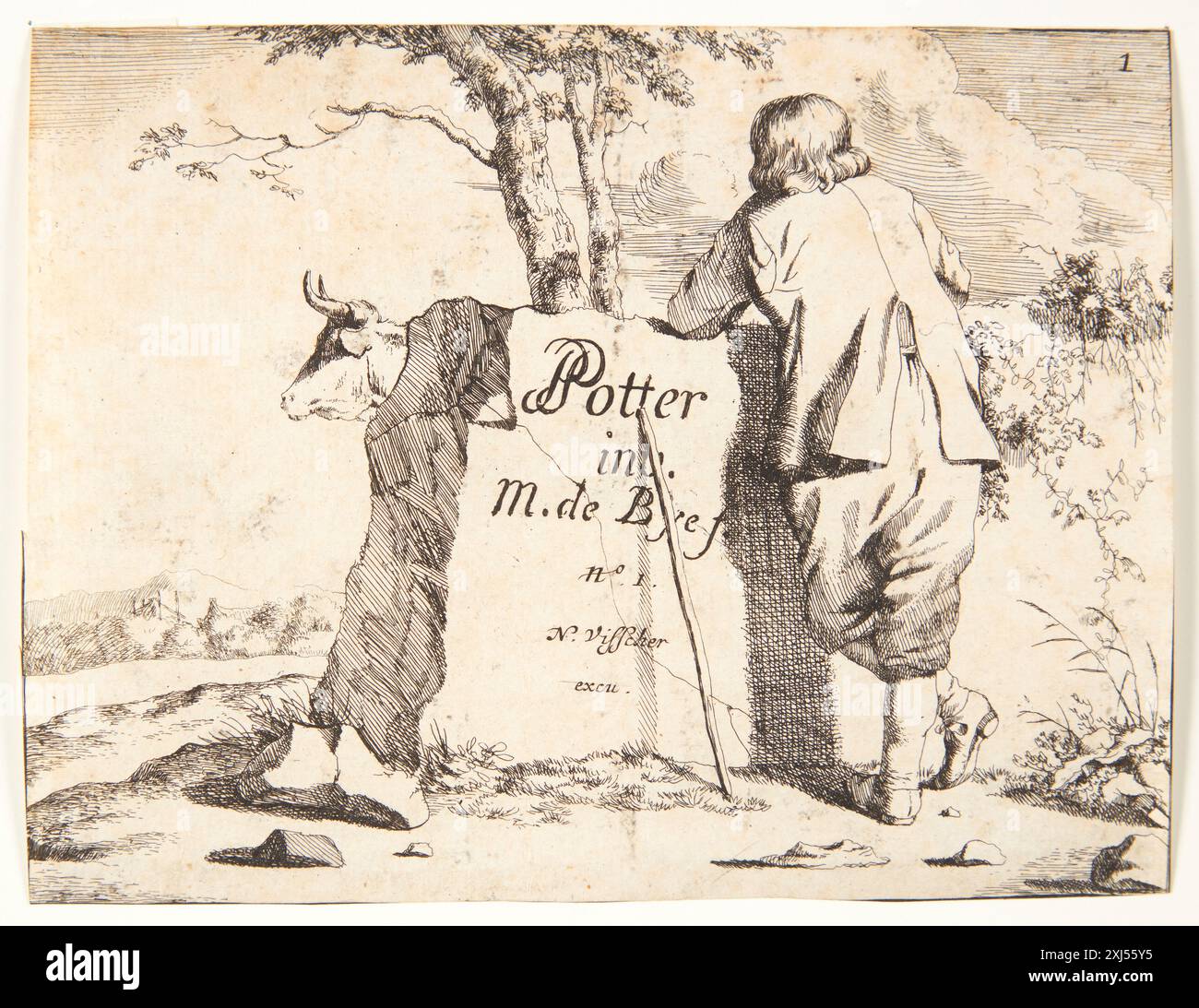 Page de titre de l'œuvre 'vaches', avec des gravures de Marcus de Bye et Paulus Potter, qui fait partie de la collection de gravures et gravures néerlandaises et flamandes. Banque D'Images