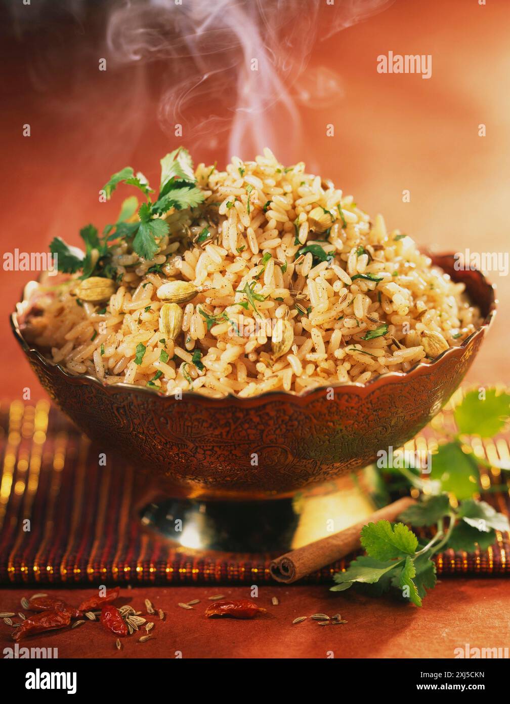 Riz à l'indienne avec la coriandre et la cannelle Banque D'Images