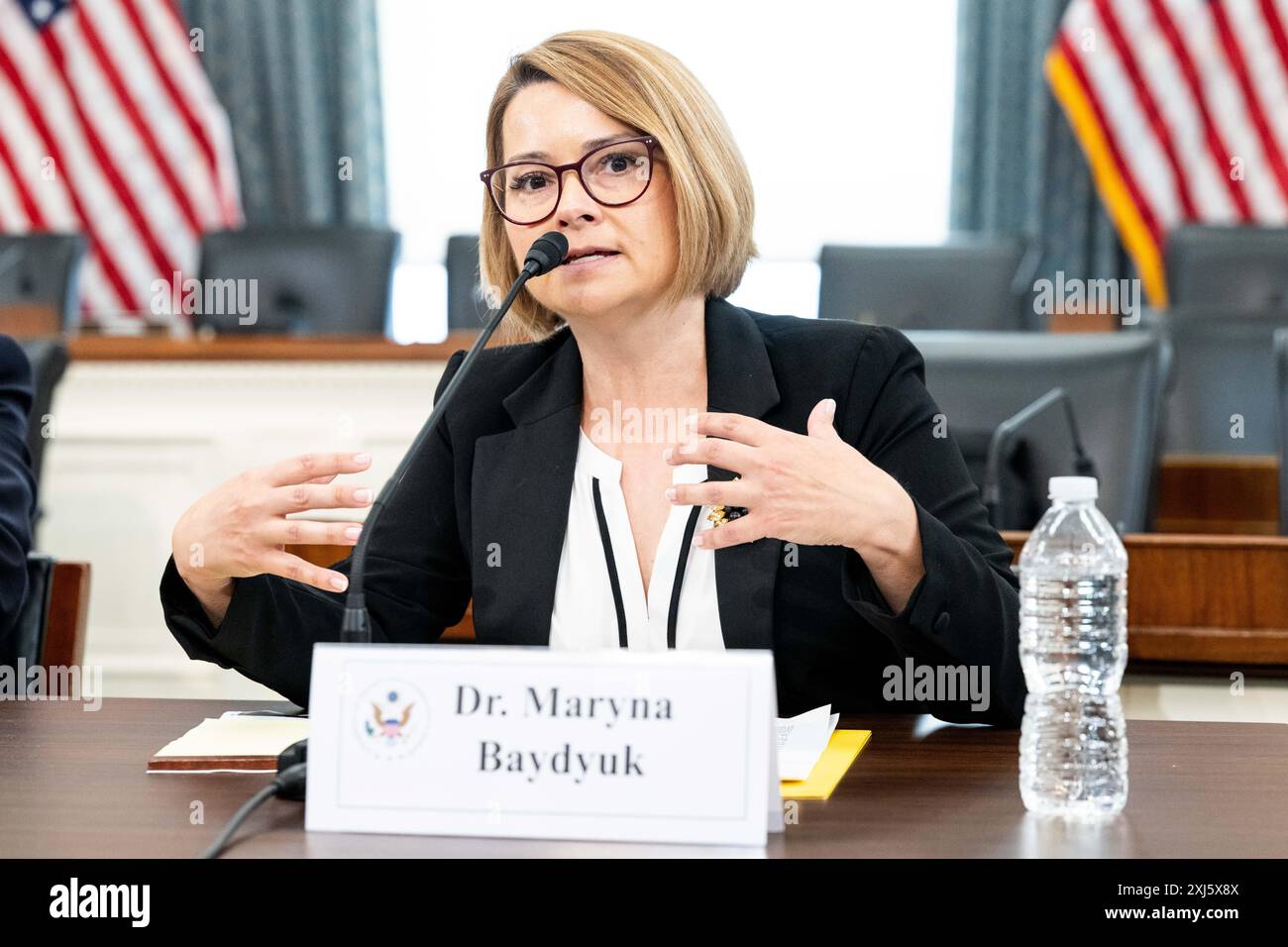 Washington, États-Unis. 16 juillet 2024. Maryna Baydyuk, présidente et directrice exécutive de United Help Ukraine, s'exprimant lors d'une réunion d'information organisée par la Commission sur la sécurité et la coopération en Europe (également appelée Commission Helsinki des États-Unis) sur l'écocide russe en Ukraine: destruction environnementale et nécessité de rendre des comptes » au Capitole des États-Unis à Washington, DC (photo de Michael Brochstein/Sipa USA) crédit : Sipa USA/Alamy Live News Banque D'Images