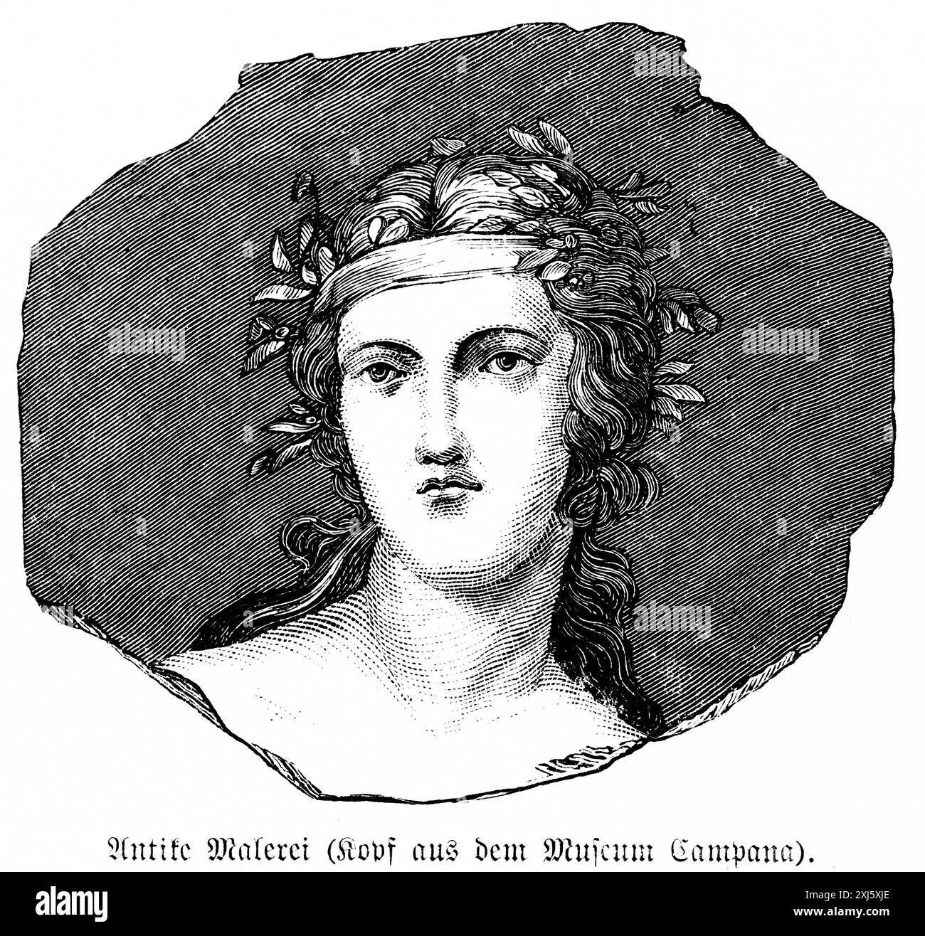 Portrait d'une femme, visage, boucles, bandeau, regard rêveur, peinture antique, tête du Musée Campano, illustration historique 1880, Orient Banque D'Images