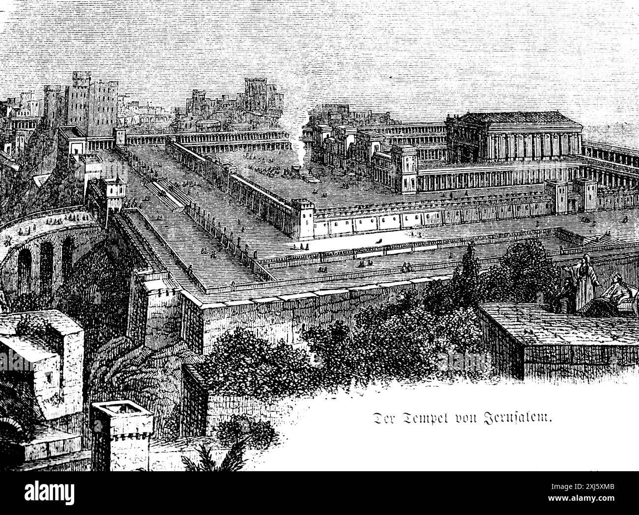 Temple de Jérusalem, vieille ville, cours, hauteurs diverses, Israël, illustration historique 1880 Banque D'Images