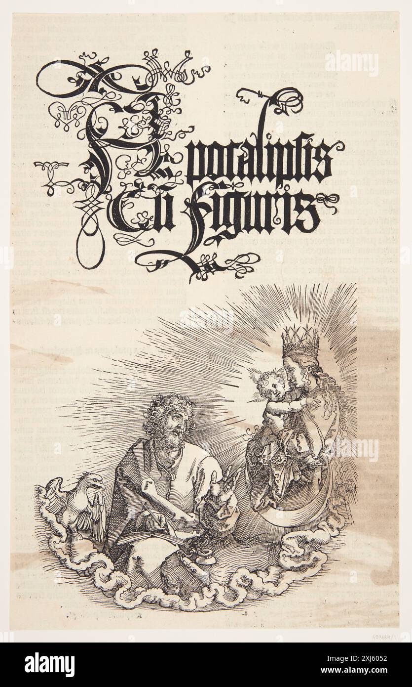 La Vierge apparaissant à John (The Apocalypse) Dürer, Albrecht 1471 - 1528 Woodcut, Print Dürer-Katalog : ein Handbuch über Albrecht Dürers Stiche, Radierungen, Holzschnitte, deren Zustände, Ausgaben und Wasserzeichen, Joseph Meder, NR. 163b, 11088, 1932. Albrecht Dürer's Kupferstiche Radieungen Holzschnitte und Zeichnungen : unter besonderen Berücksichtigung der dazu verwandten Papiere und deren Wasserzeichen, B. Hausmann, Wasserzeichen NR. 27, 2413, 1861. The Illustrated Bartsch 10, XVIe siècle German Artists, Albrecht Dürer : Albrecht Dürer, Walter L. Strauss, NR. 60, C 36179, 1980. Banque D'Images