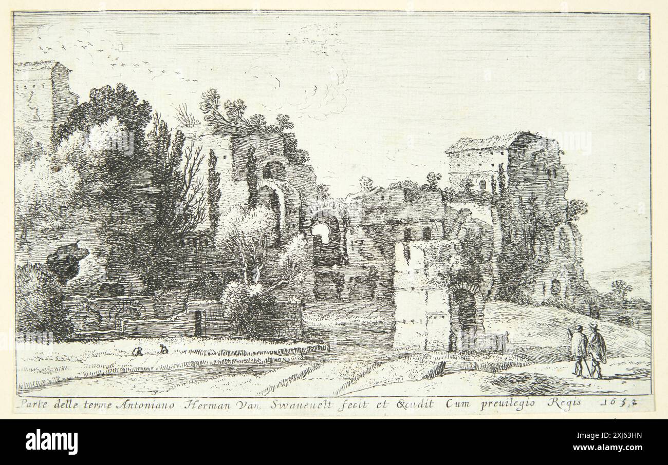 Gravure de Herman van Swanevelt (1601-1655) représentant les bains de Caracalla. Publié dans l'Illustrated Bartsch 2, une partie des gravures néerlandaises et flamandes 1450-1700, cataloguées par Hollstein. Banque D'Images