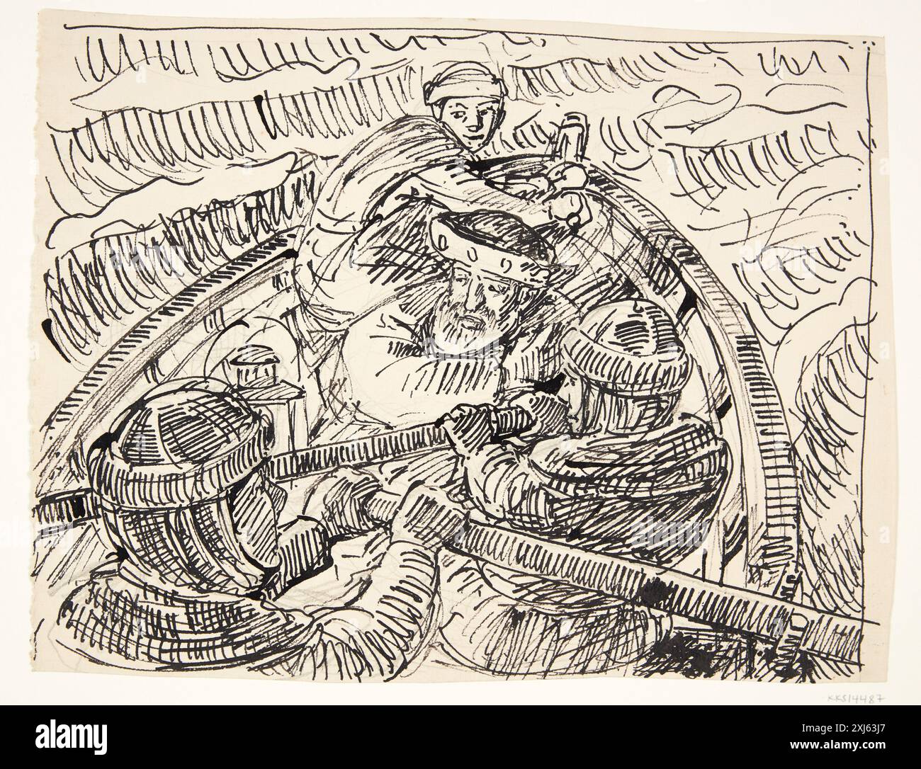 Christian II ferry sur la petite ceinture Hansen, Peter 1868 - 1928 dessin Årsskrift, p. 125, 1941. Dansk DAAD, Hal Koch, p. 141, C 5454, 1942-43. Danske tegninger : en oversigt, Inger Hjorth Nielsen, Bind III, p. 220, 32209, 1965. skipper Kaments oprør, Jørgen Hessel, 1982. Christian 2, Lars Bisgaard, afb. p. 11. Kunstnernes Christian 2. Fortolkninger i billedkunst, litteratur og drama, Carsten Porskrog Rasmussen, AFB. p. 99 kat. nr. 68, 2021 Christian II færges sur Lillebælt Banque D'Images