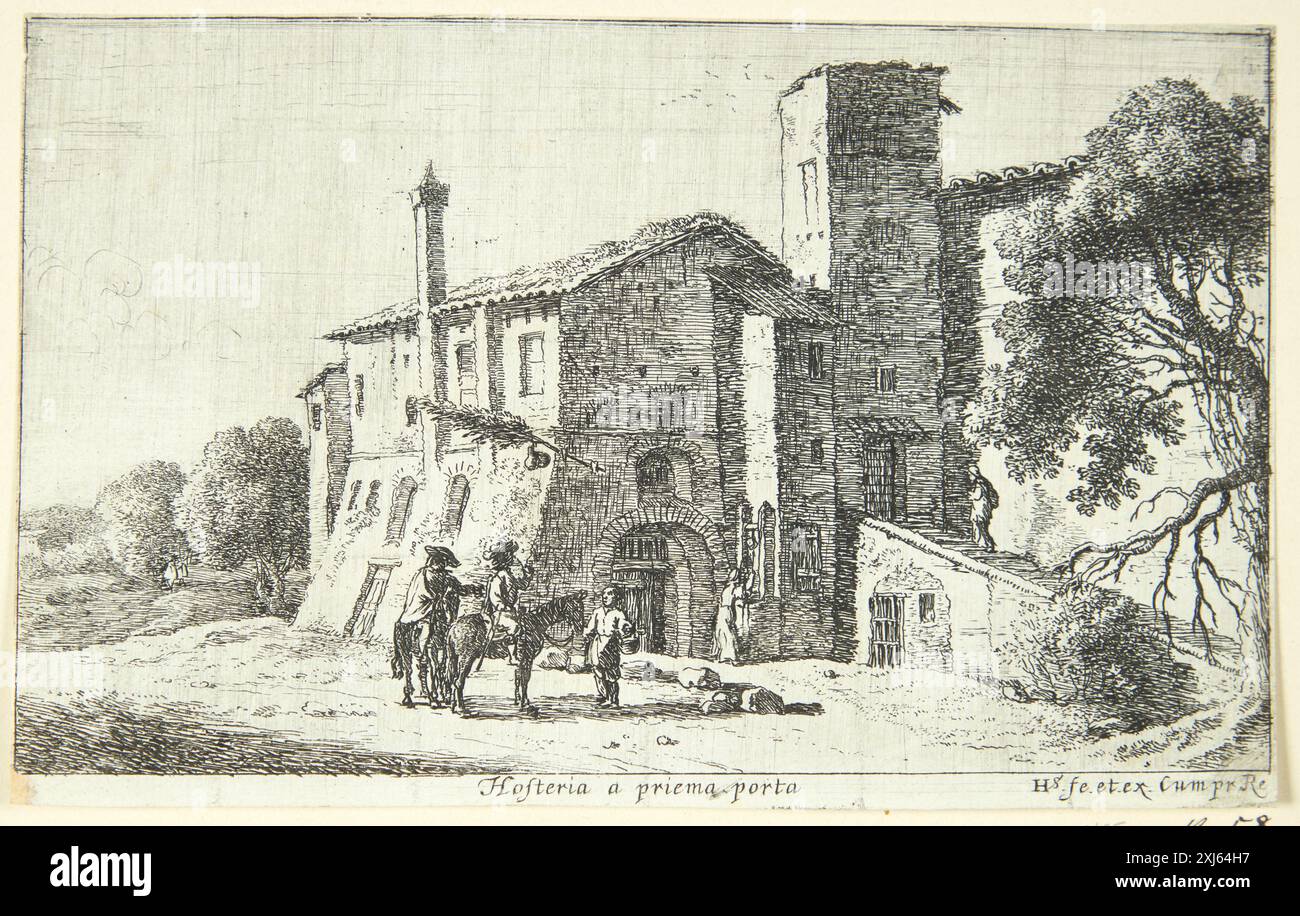 Une gravure de Herman van Swanevelt (1601-1655) montre une auberge à Prima Porta. Une partie du Bartsch 2 illustré, inclus dans les eaux-fortes néerlandaises et flamandes 1450-1700, catalogué par Hollstein. Banque D'Images