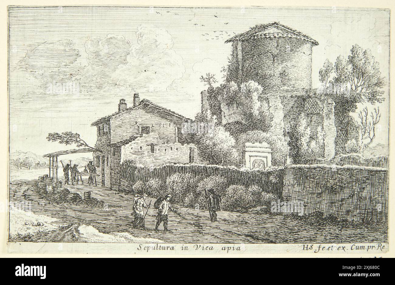 Une gravure de Herman van Swanevelt (1601-1655) représente des tombes le long de la via Appia. Publié dans l'Illustrated Bartsch 2, une partie des gravures néerlandaises et flamandes 1450-1700, cataloguées par Hollstein. Banque D'Images