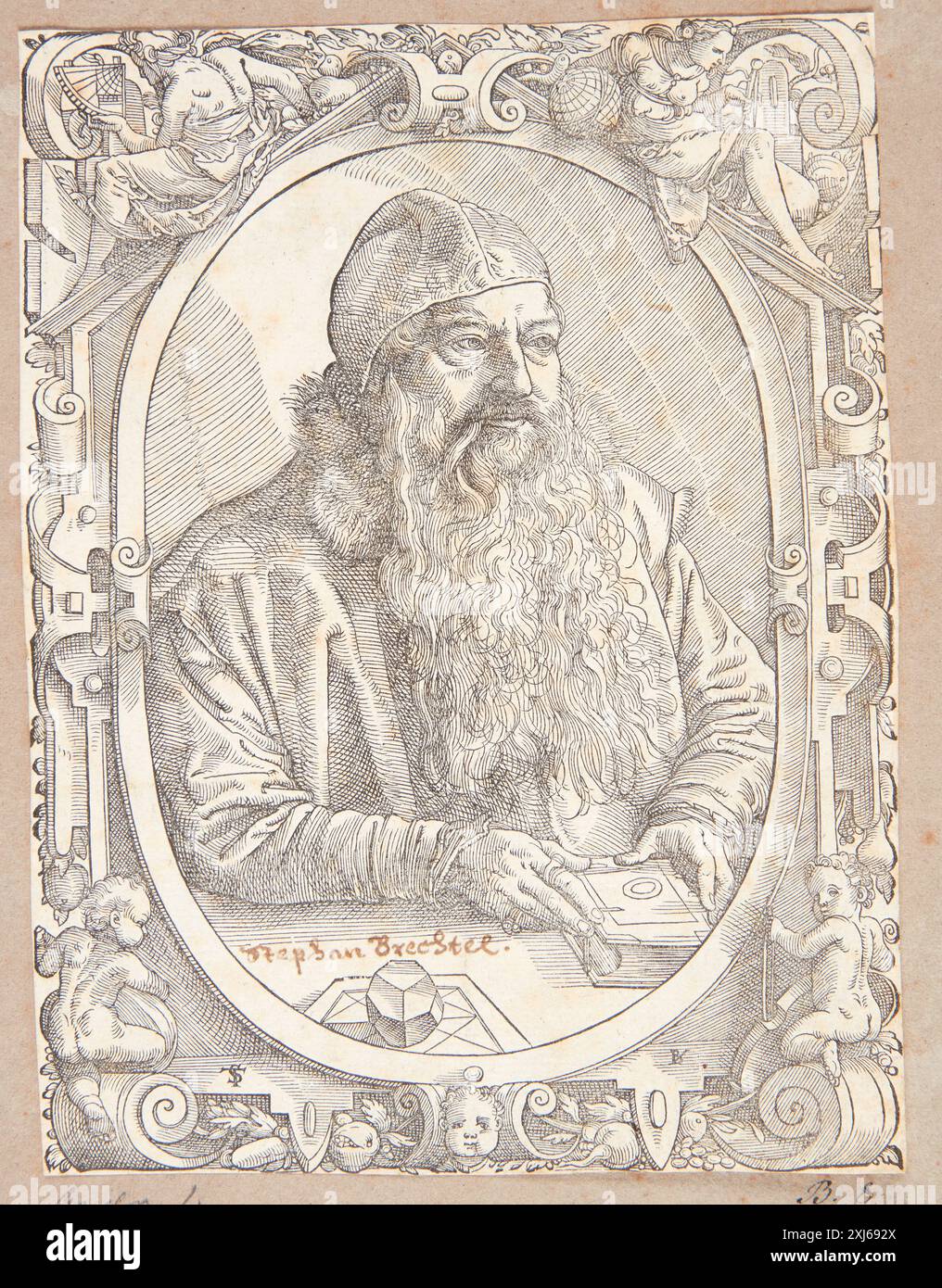 Portrait de Stephan Brechtl Stimmer, Tobias 1539 - 1584 gravure sur bois, impression le Bartsch illustré 19, partie 2, maîtres allemands du XVIe siècle, Hans Rudolf Manuel (Deutsch), Tobias Stimmer : Hans Rudolf Manuel (Deutsch), Tobias Stimmer, Jane S. Peters, 8, C 36194, 1988. Hollstein's German gravings, gravures et gravures sur bois 1400-1700 (vol. LXXIX), Abel Stimmer et Tobias Stimmer, Dieter Beaujean, 30, C 57628, 2014 Portræt af Stephan Brechtl Banque D'Images