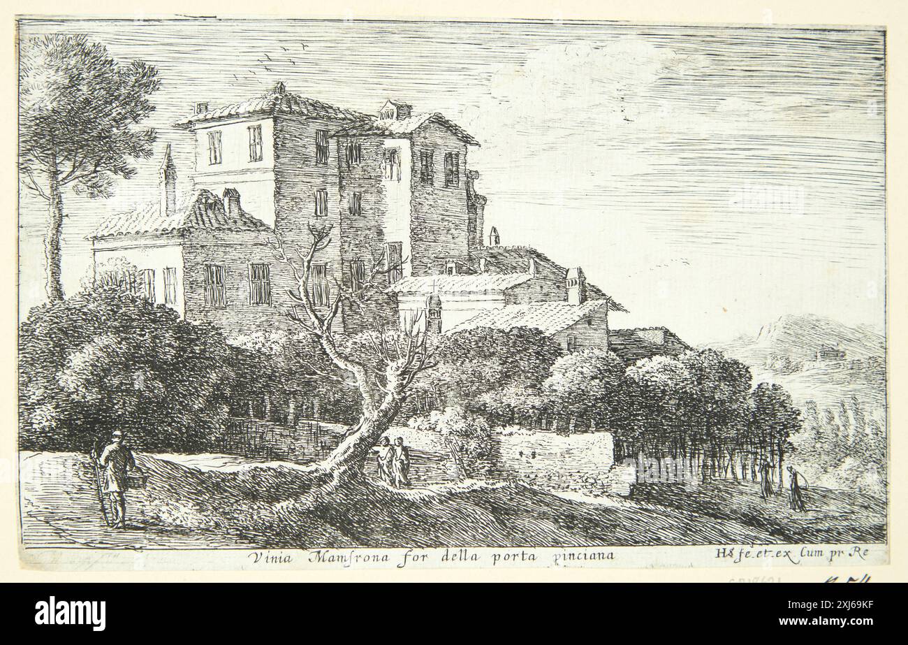 Une gravure de Herman van Swanevelt (1601-1655) montre le vignoble de Villa Mamsrona. Publié dans l'Illustrated Bartsch 2, une partie des gravures néerlandaises et flamandes 1450-1700, cataloguées par Hollstein. Banque D'Images