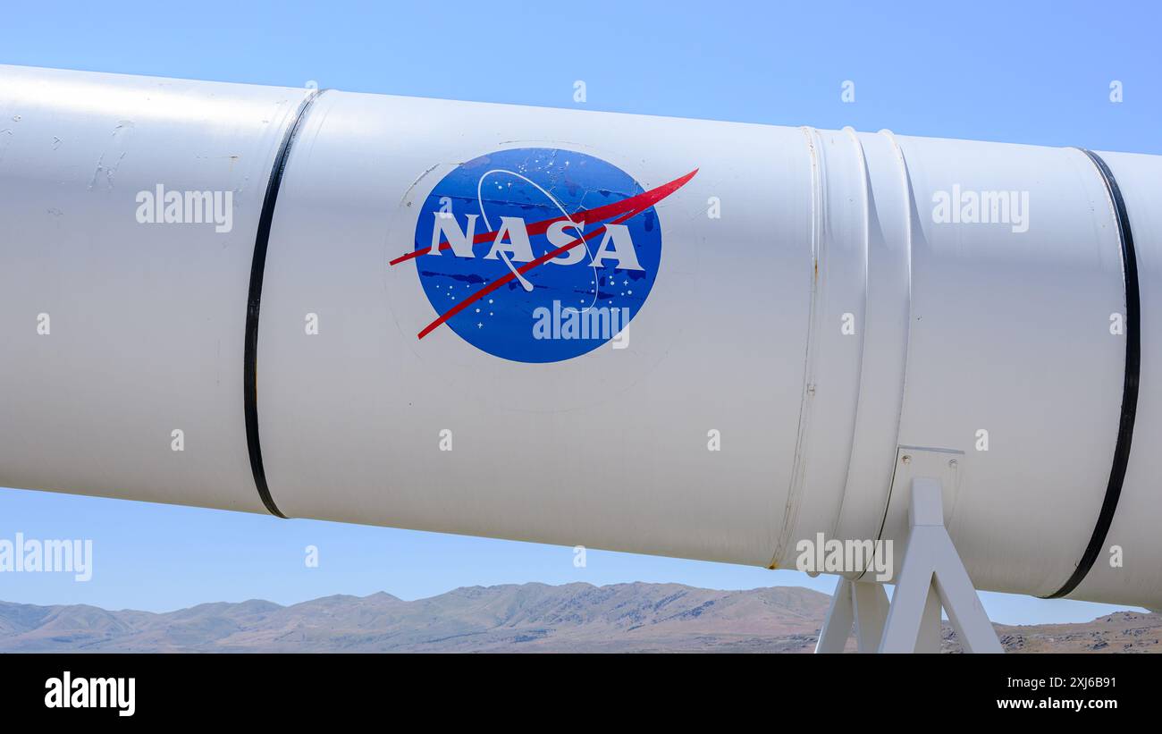 Corinne, UT, États-Unis - 23 juin 2024 ; logo de la NASA National Aeronautics and Space Administration sur fusée extérieure Banque D'Images Corinne, UT, États-Unis - 23 juin 2024 ; logo de la NASA National Aeronautics and Space Administration sur fusée extérieure Banque D'Images