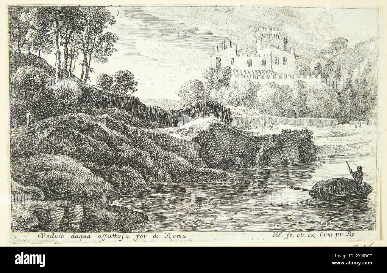 Une gravure de Herman van Swanevelt (1601-1655) représente des vues d'Aqua Acetosa. Publié dans l'Illustrated Bartsch 2, inclus dans les gravures néerlandaises et flamandes 1450-1700, cataloguées par Hollstein. Banque D'Images