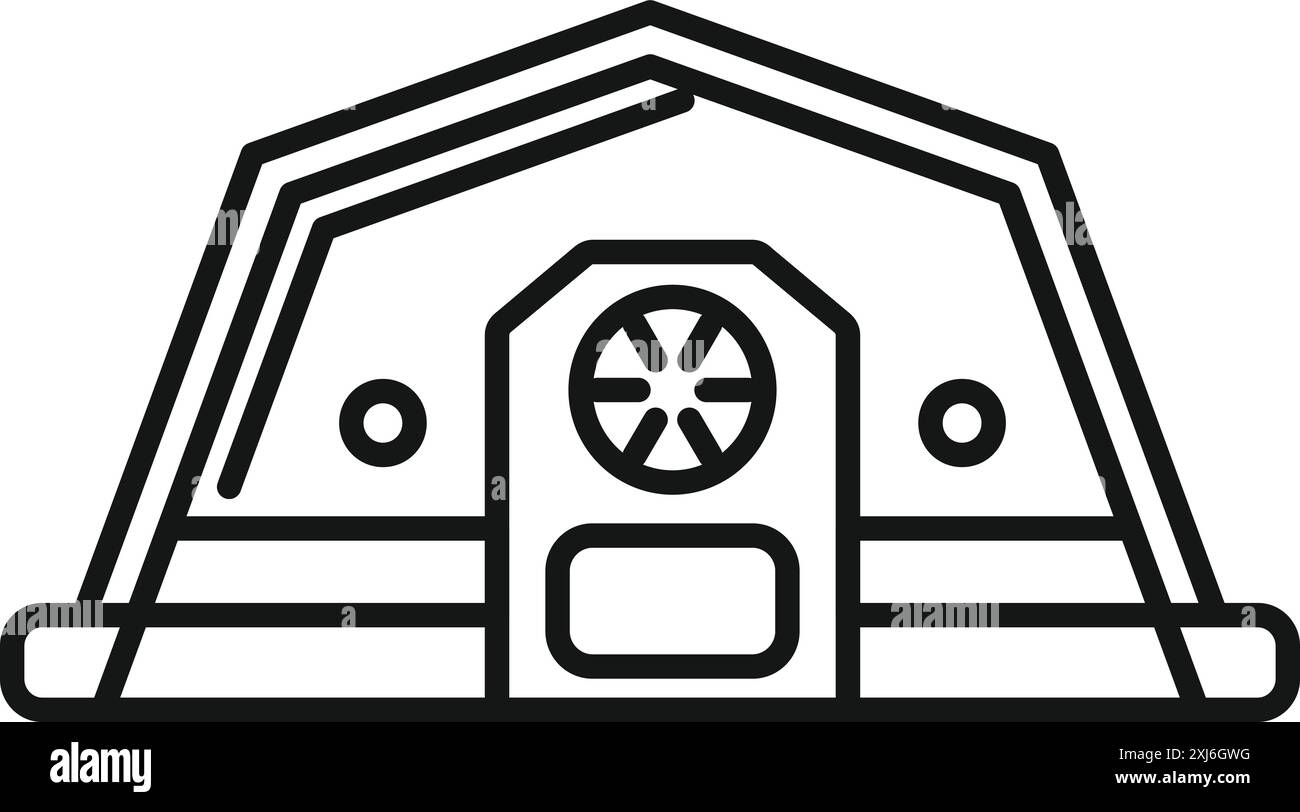 Bâtiment de hangar avec ventilation pour stocker l'inventaire agricole et les récoltes contour d'icône Illustration de Vecteur