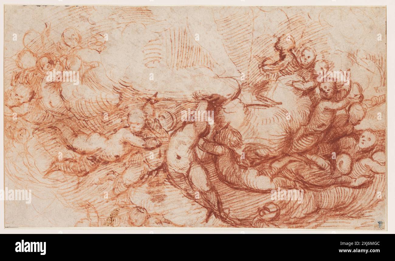 Essaim de putti autour d'un nuage Campi, Giulio 1500 - 1572 dessin Die italienischen Zeichnungen der Albertina : zur Geschichte der Zeichnung in Italien, Veronika Birke, Bd. II, p. 828, 54598, 1991. Dessins de Crémone 1500-1580, l'art de la renaissance et le maniérisme dans la ville lombard, Martin Zlatohlávek, p. 94, k1996-344, 1995. Disegni cremonesi del Museo Civico Ala Ponzone di Cremona : I segni dell'Arte, Giulio Bora, p. 207, NR. 46, k1998-043, 1997. Les marques de collections de dessins & d'estampes : marques estampillées et écrites de collections particulières et publiques, Frits Lugt, 250 Banque D'Images