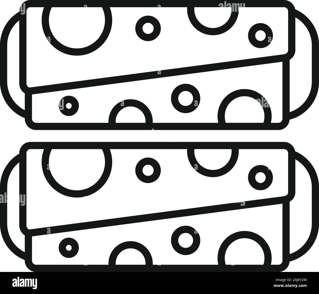 Dessin au trait de deux délicieux petits pains suisses garnis de crème et recouverts de glaçage au chocolat Illustration de Vecteur
