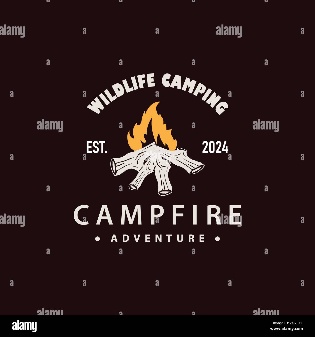 Design bois et feu, logo feu de camp vecteur camping aventure vintage illustration Illustration de Vecteur