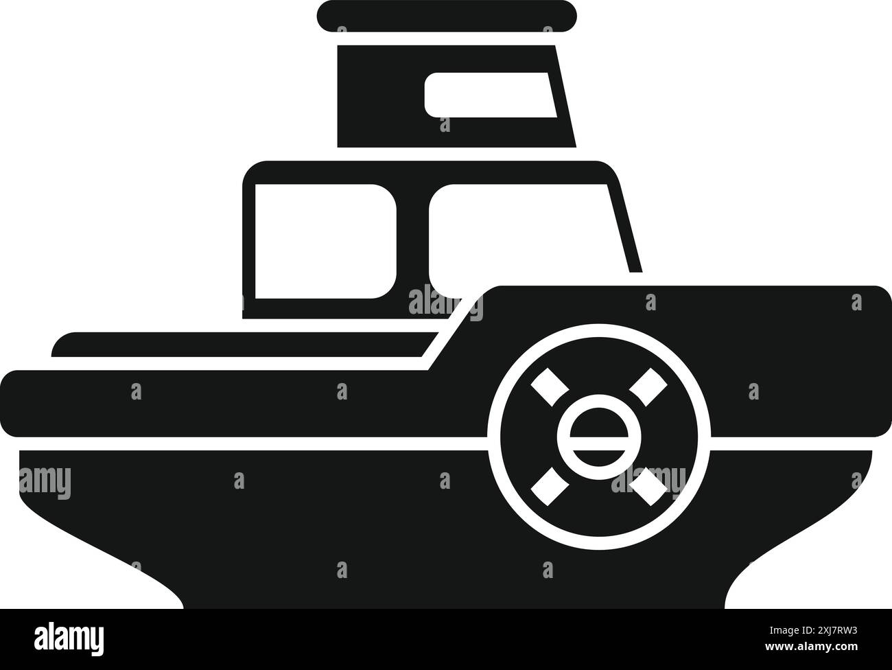 Silhouette noire d'un petit navire, conçu pour être utilisé comme une icône simple et reconnaissable Illustration de Vecteur