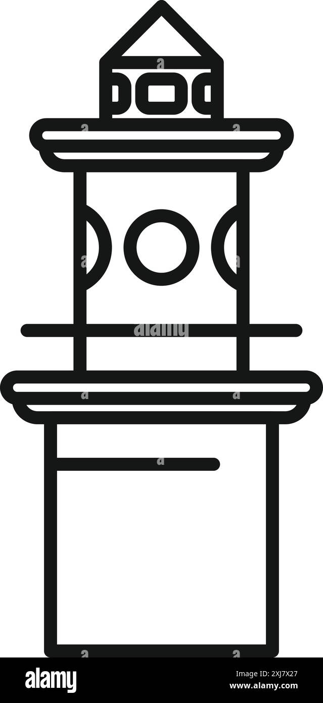 Icône noire et blanche d'un phare debout de grands navires de guidage en mer Illustration de Vecteur