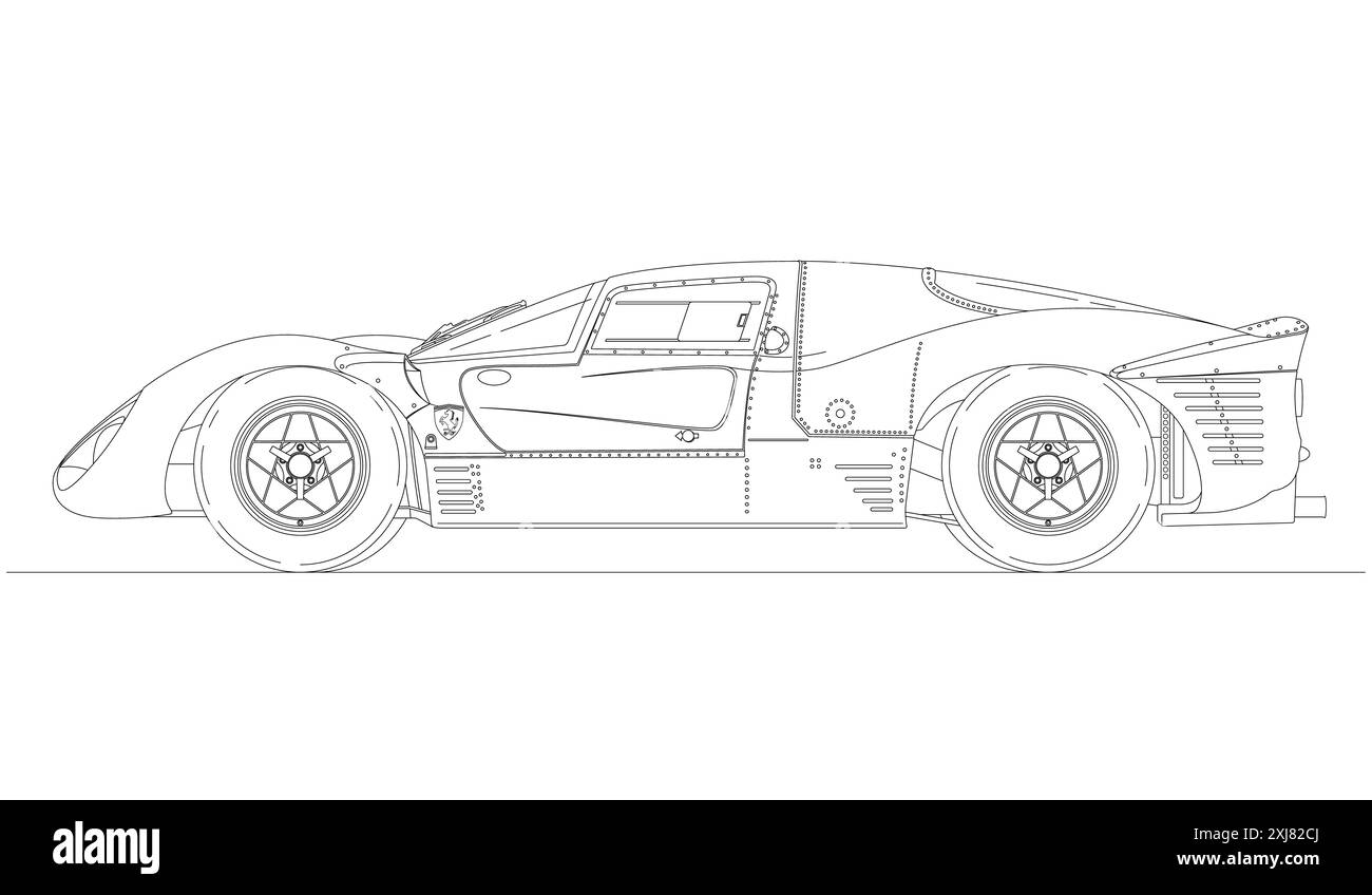 Maranello, Modène, Italie, année 1967 - Ferrari 330 P4 voiture de sport vintage, Championnat du monde de voitures de sport 1967, silhouette soulignée draving, illustration Banque D'Images