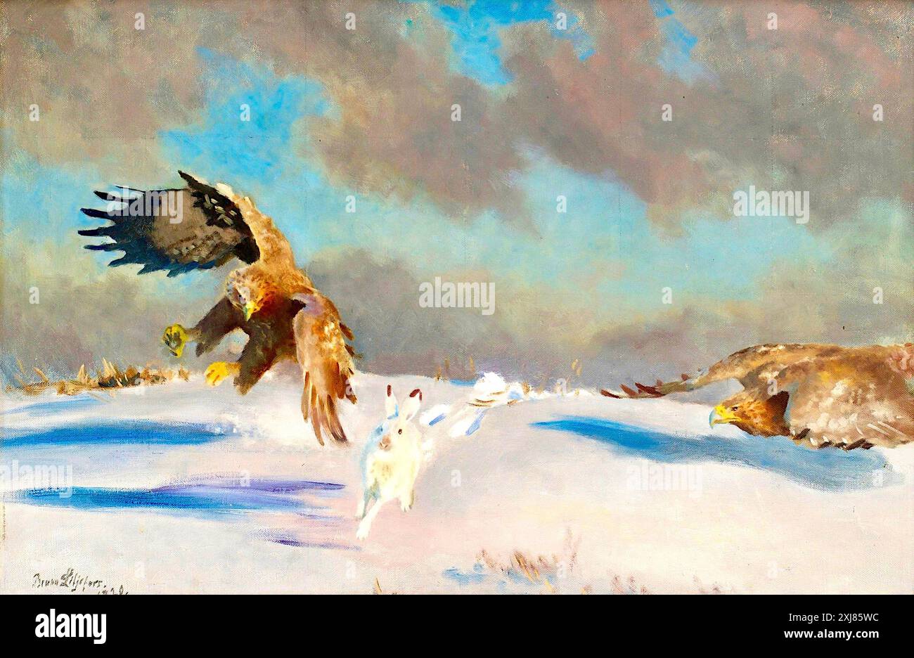 Bruno Liljefors - Aigles à queue blanche attaquant le lièvre d'hiver - 1920 Banque D'Images