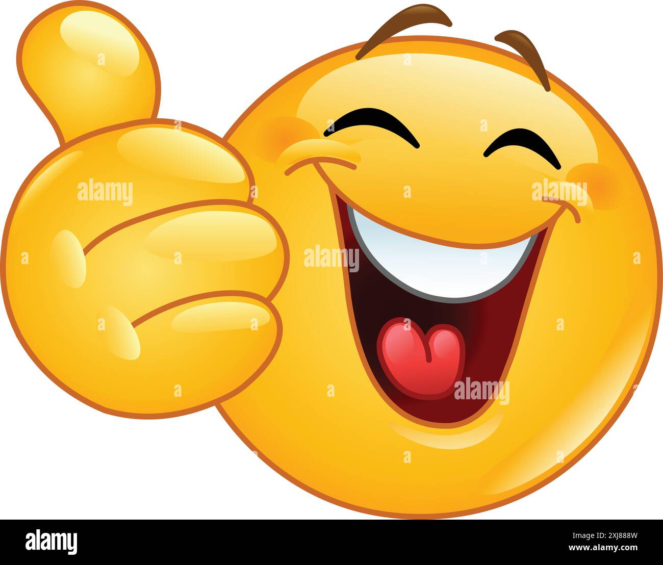 Émoticône emoji riant montrant un geste du pouce vers le haut, comme signe de la main Illustration de Vecteur