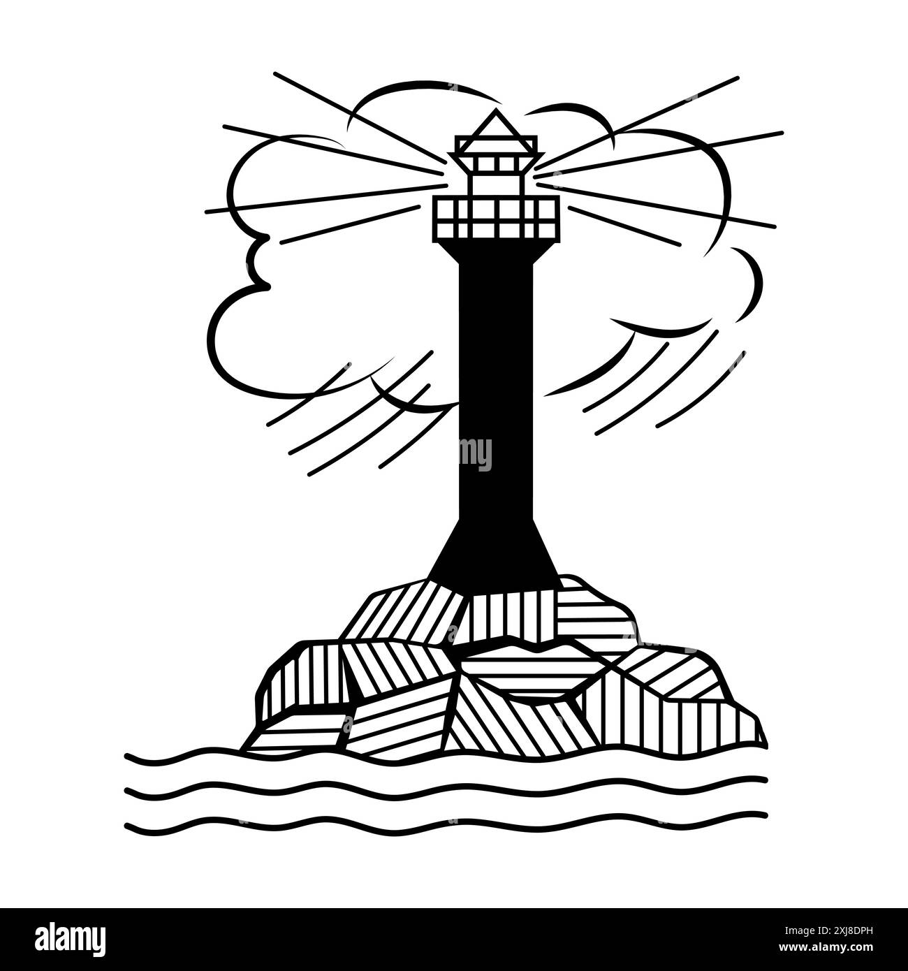 Navigation maritime vecteur conception. Phare et mer de tempête Illustration de Vecteur