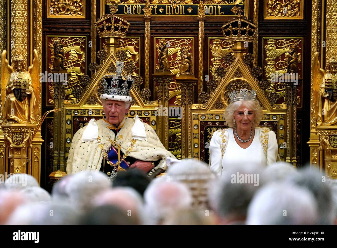 Le roi Charles III lit le discours du roi à la Chambre des lords lors de l'ouverture du Parlement à la Chambre des lords au Palais de Westminster à Londres. Date de la photo : mercredi 17 juillet 2024. Banque D'Images