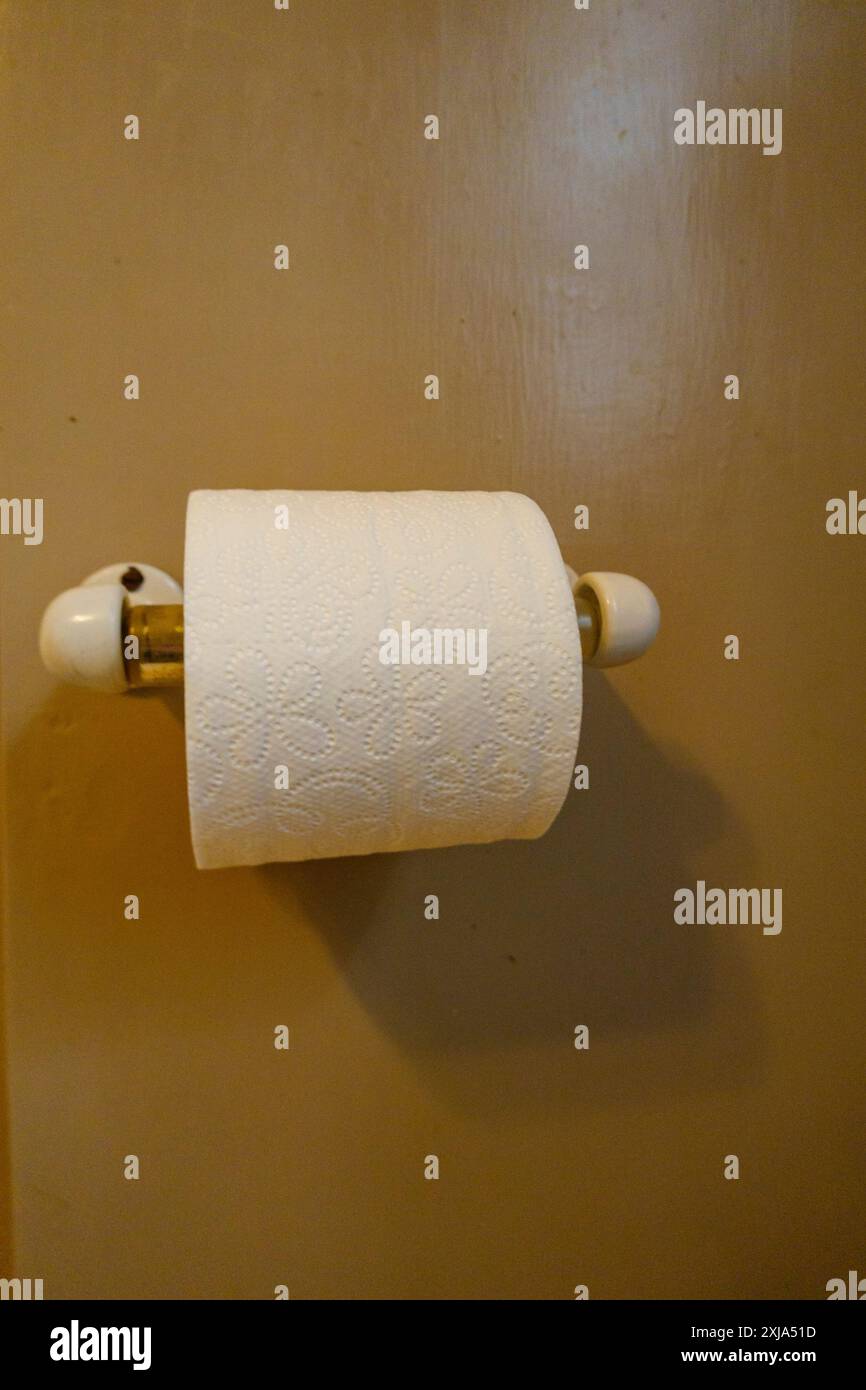 Support de rouleau de papier toilette avec rouleau de papier toilette neuf Banque D'Images