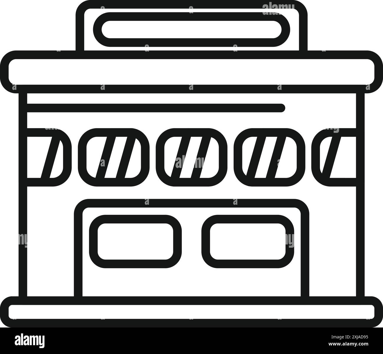 Dessin au trait simple d'une façade de bâtiment de gare routière de ville montrant les transports en commun Illustration de Vecteur