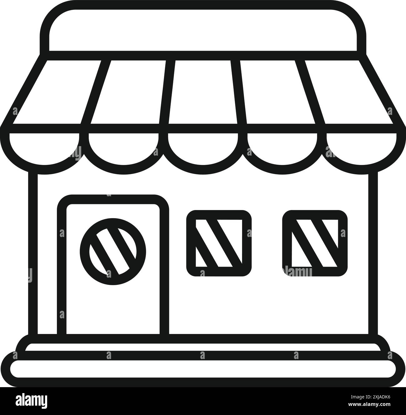 Icône simple d'un magasin de petite entreprise avec auvent, fenêtres et porte, représentant le commerce local Illustration de Vecteur Icône simple d'un magasin de petite entreprise avec auvent, fenêtres et porte, représentant le commerce local Illustration de Vecteur