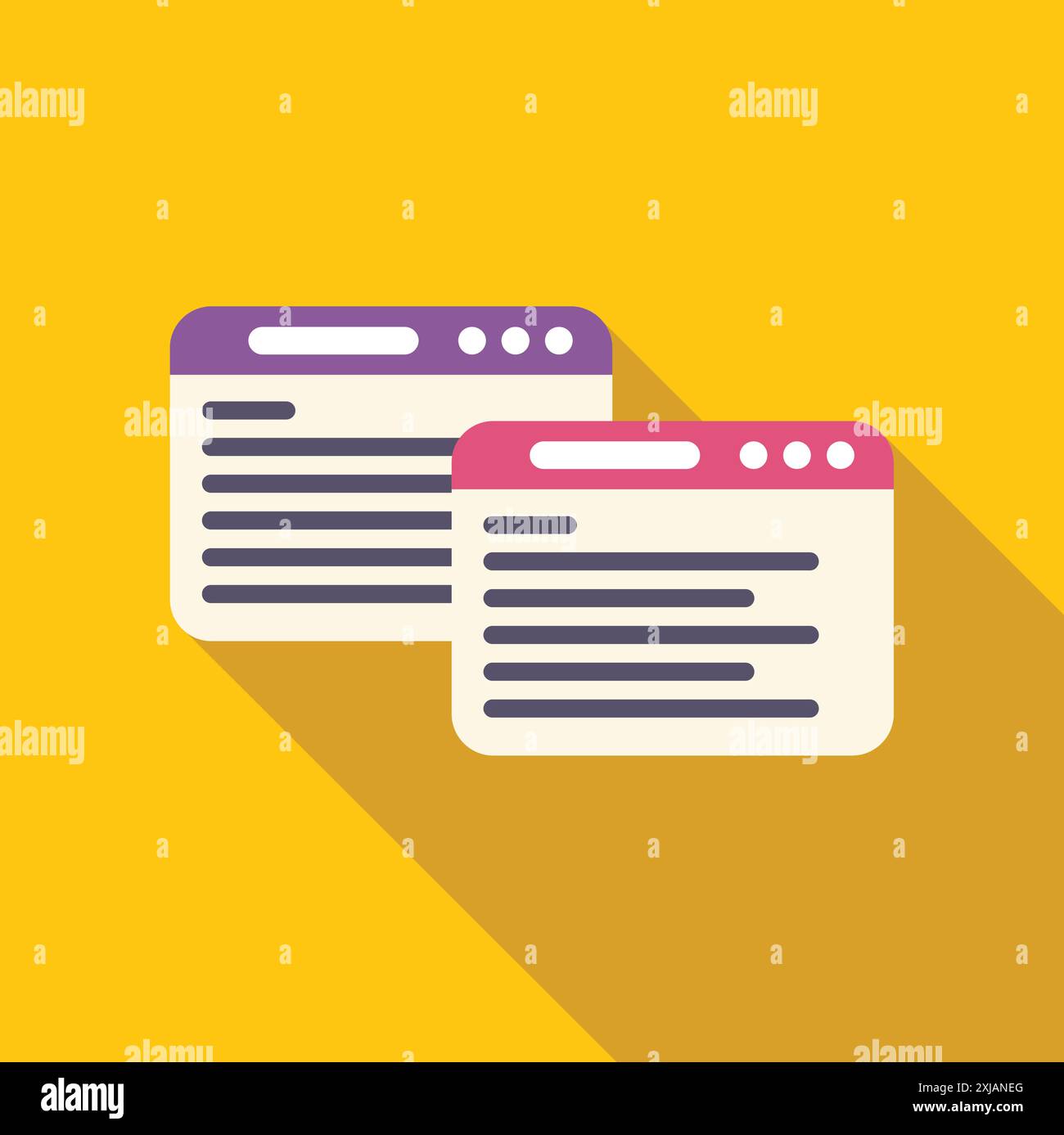 Illustration plate simple de deux fenêtres de navigateur montrant des lignes de code, concept de programmation Illustration de Vecteur