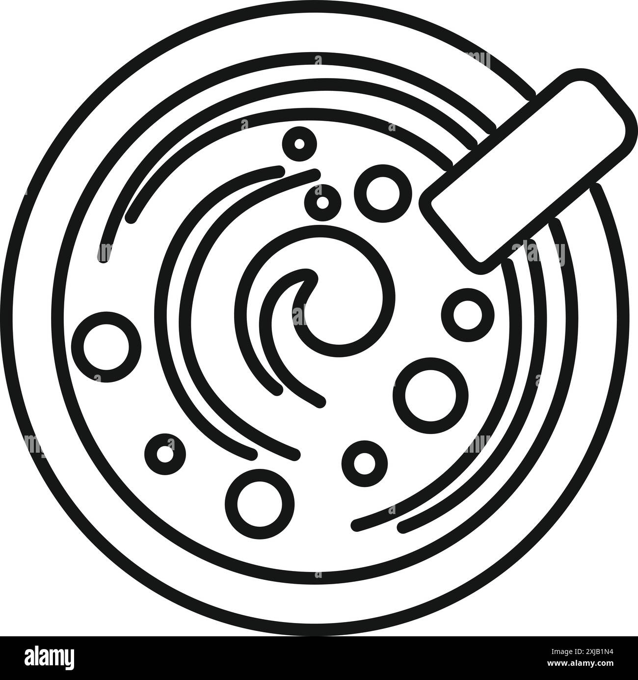 Icône de ligne d'une boîte de Pétri avec des bactéries en cours d'analyse par un scientifique pour la recherche médicale Illustration de Vecteur