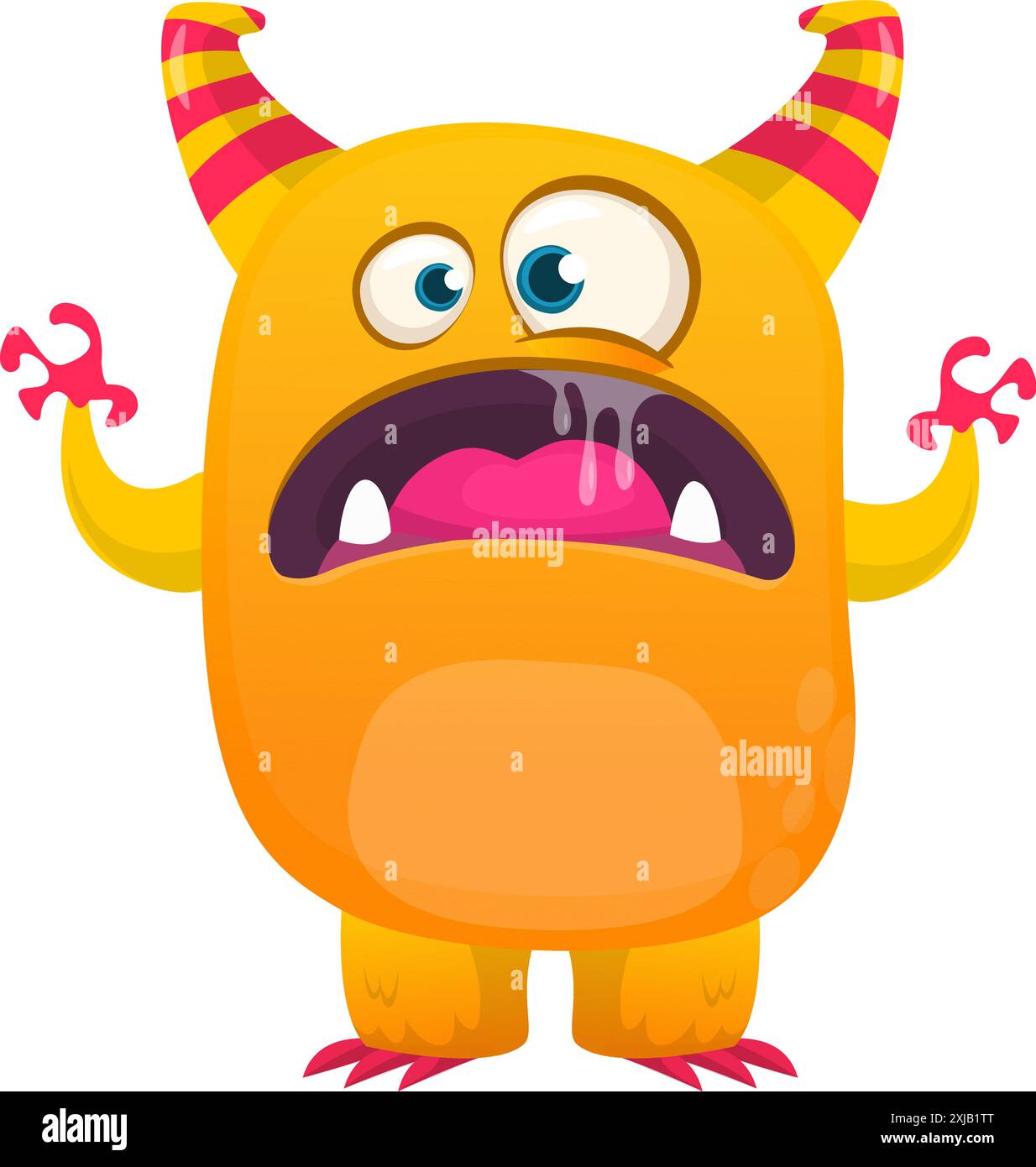 Joyeux monstre de dessin animé agitant les mains. Illustration vectorielle d'Halloween. Idéal pour la décoration de paquet ou de fête. Illustration de Vecteur