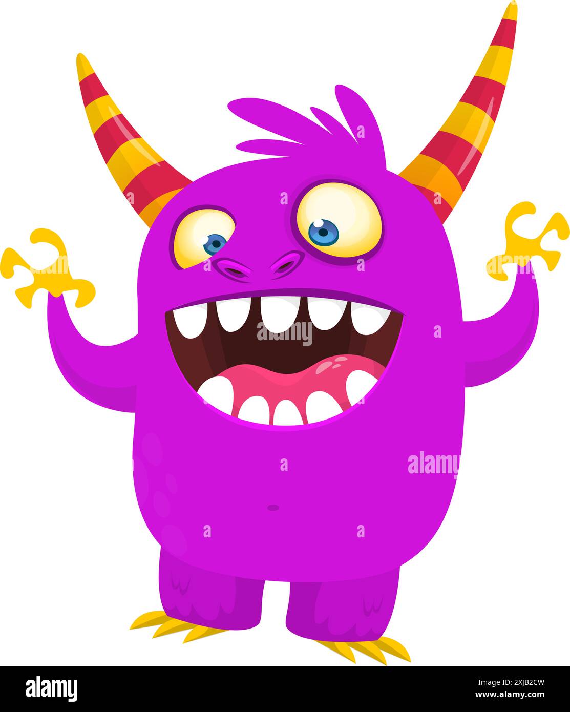 Joyeux monstre de dessin animé agitant les mains. Illustration vectorielle d'Halloween. Idéal pour la décoration de paquet ou de fête. Illustration de Vecteur