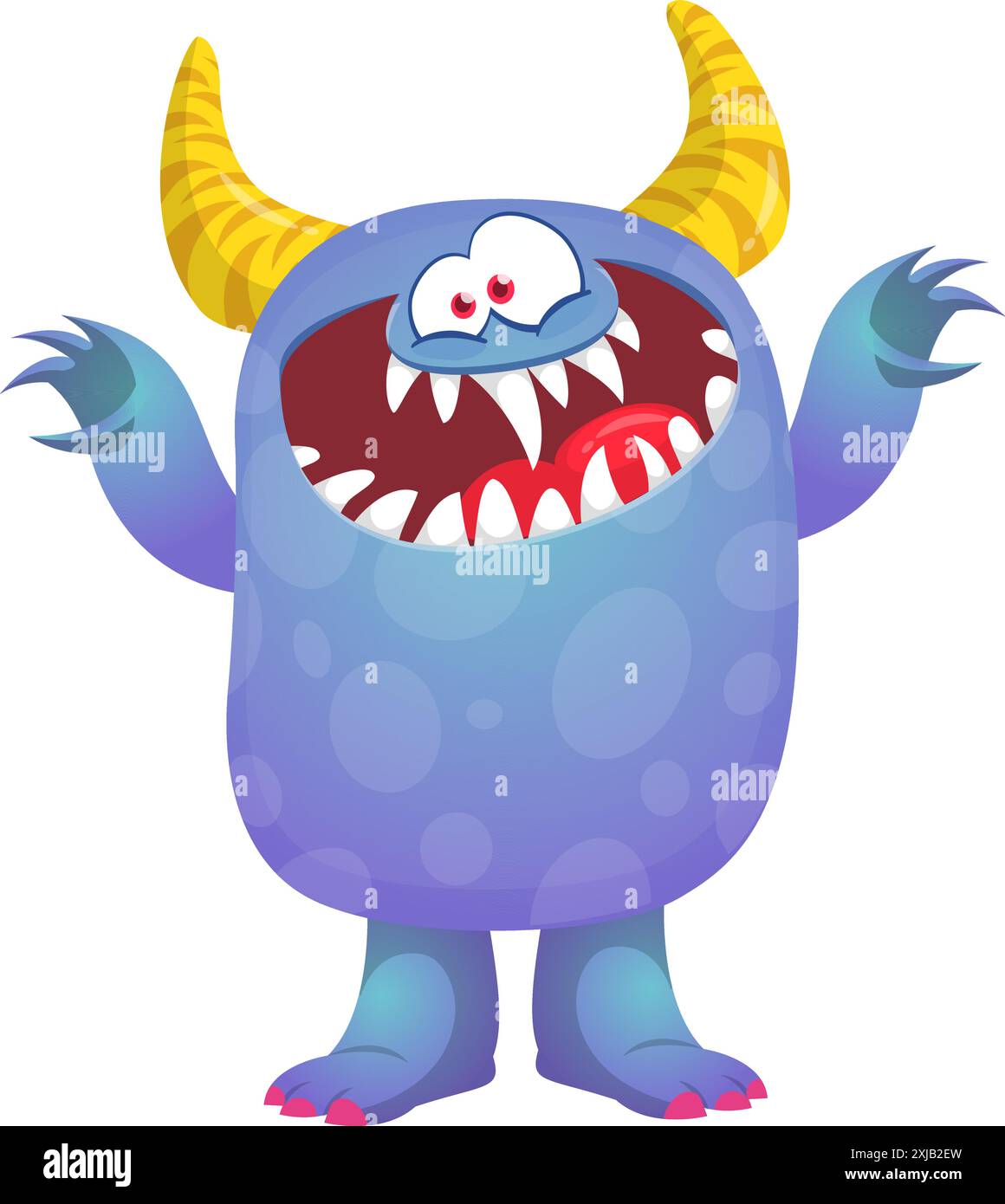 Joyeux monstre de dessin animé agitant les mains. Illustration vectorielle d'Halloween. Idéal pour la décoration de paquet ou de fête. Illustration de Vecteur