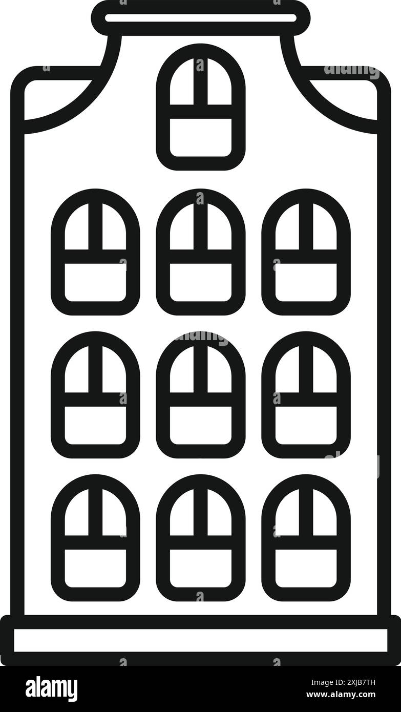 Simple dessin au trait représentant une maison hollandaise typique avec sa façade étroite emblématique et ses multiples fenêtres Illustration de Vecteur
