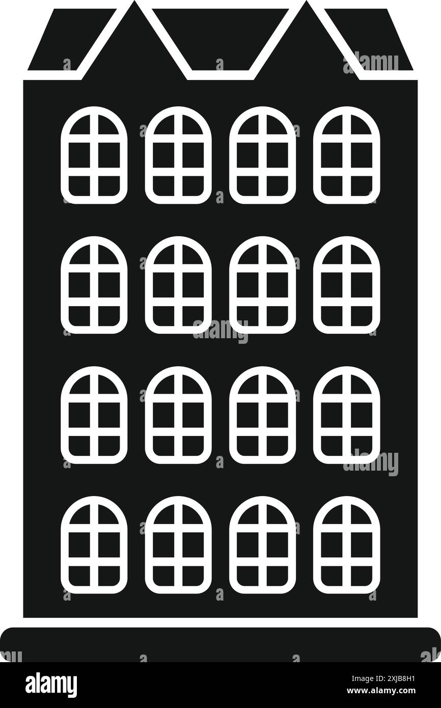 Façade de bâtiment de maison de ville traditionnelle en briques avec fenêtres cintrées trouvée à amsterdam, pays-bas Illustration de Vecteur