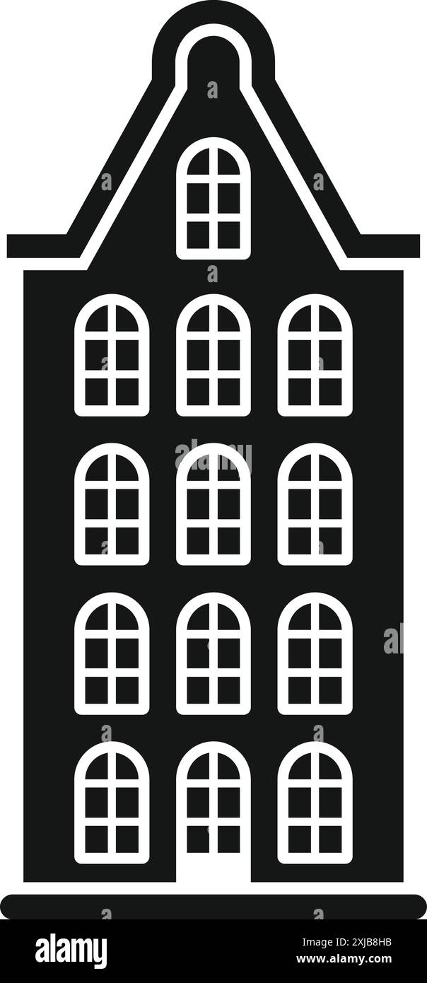 Icône de silhouette noire d'une façade traditionnelle de bâtiment de maison de canal d'amsterdam Illustration de Vecteur