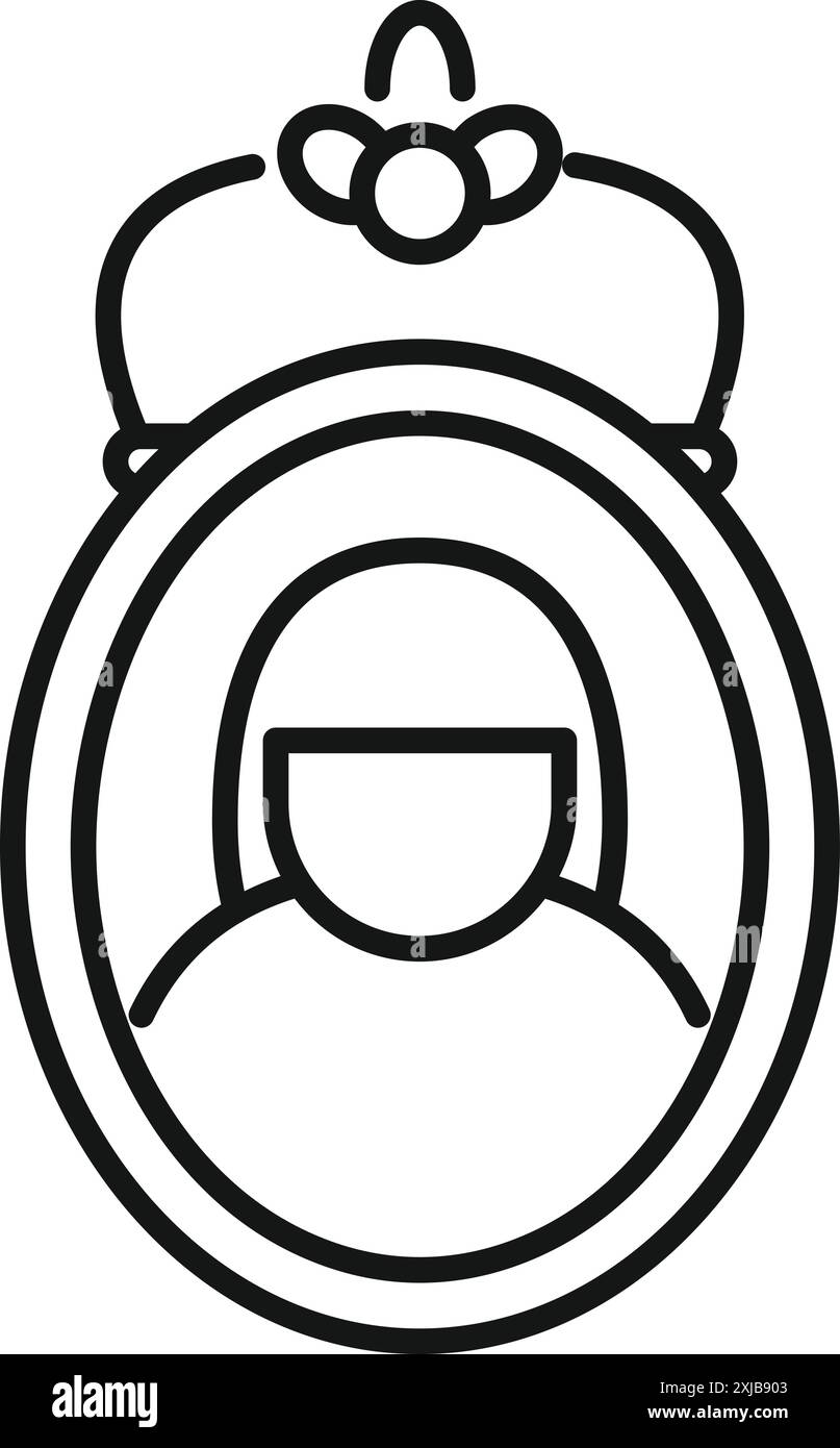 Icône d'art au trait d'une reine portant une couronne dans un portrait ovale Illustration de Vecteur