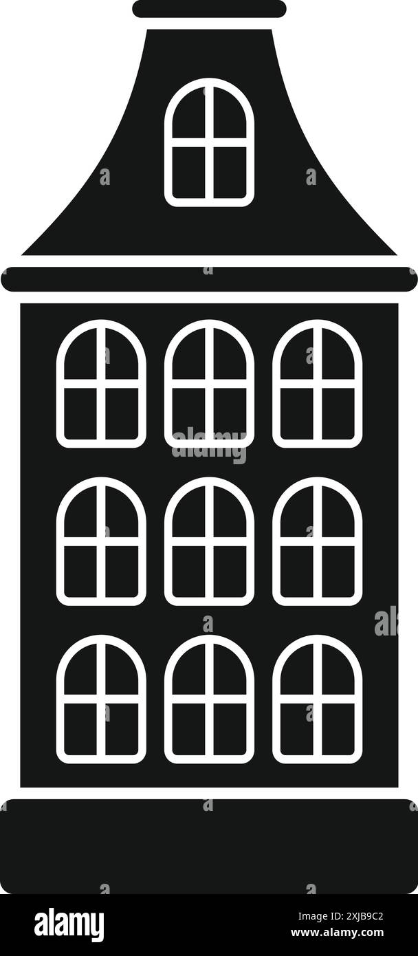 Silhouette noire d'une maison hollandaise traditionnelle avec des fenêtres cintrées Illustration de Vecteur