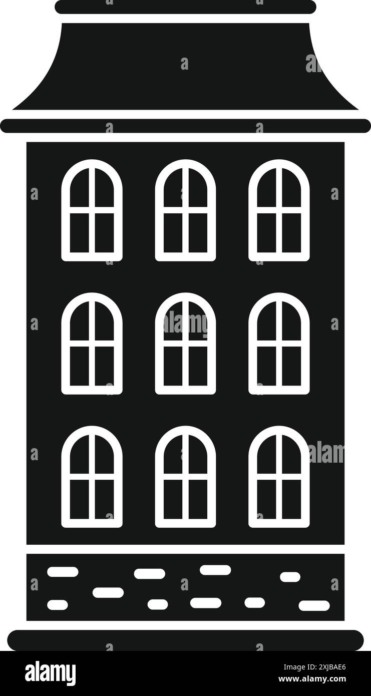 Illustration en noir et blanc représentant la façade d'une maison traditionnelle du canal d'amsterdam Illustration de Vecteur