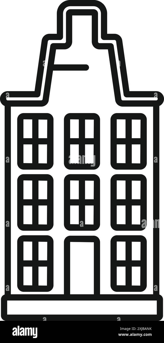 Vue de face du bâtiment étroit dessinée avec des lignes simples montrant une façade typique des pays-bas Illustration de Vecteur