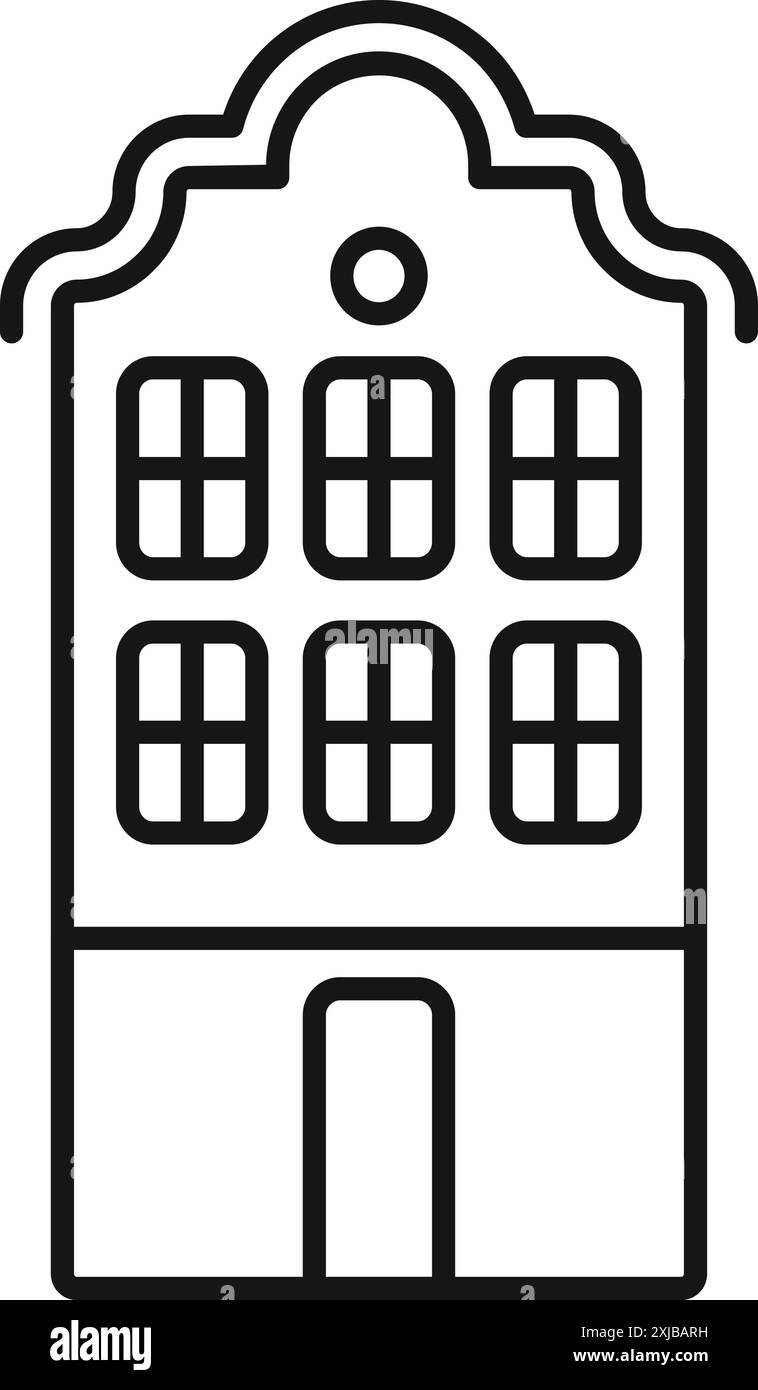 Dessin au trait d'une façade traditionnelle de bâtiment de maison de canal à amsterdam, pays-bas Illustration de Vecteur