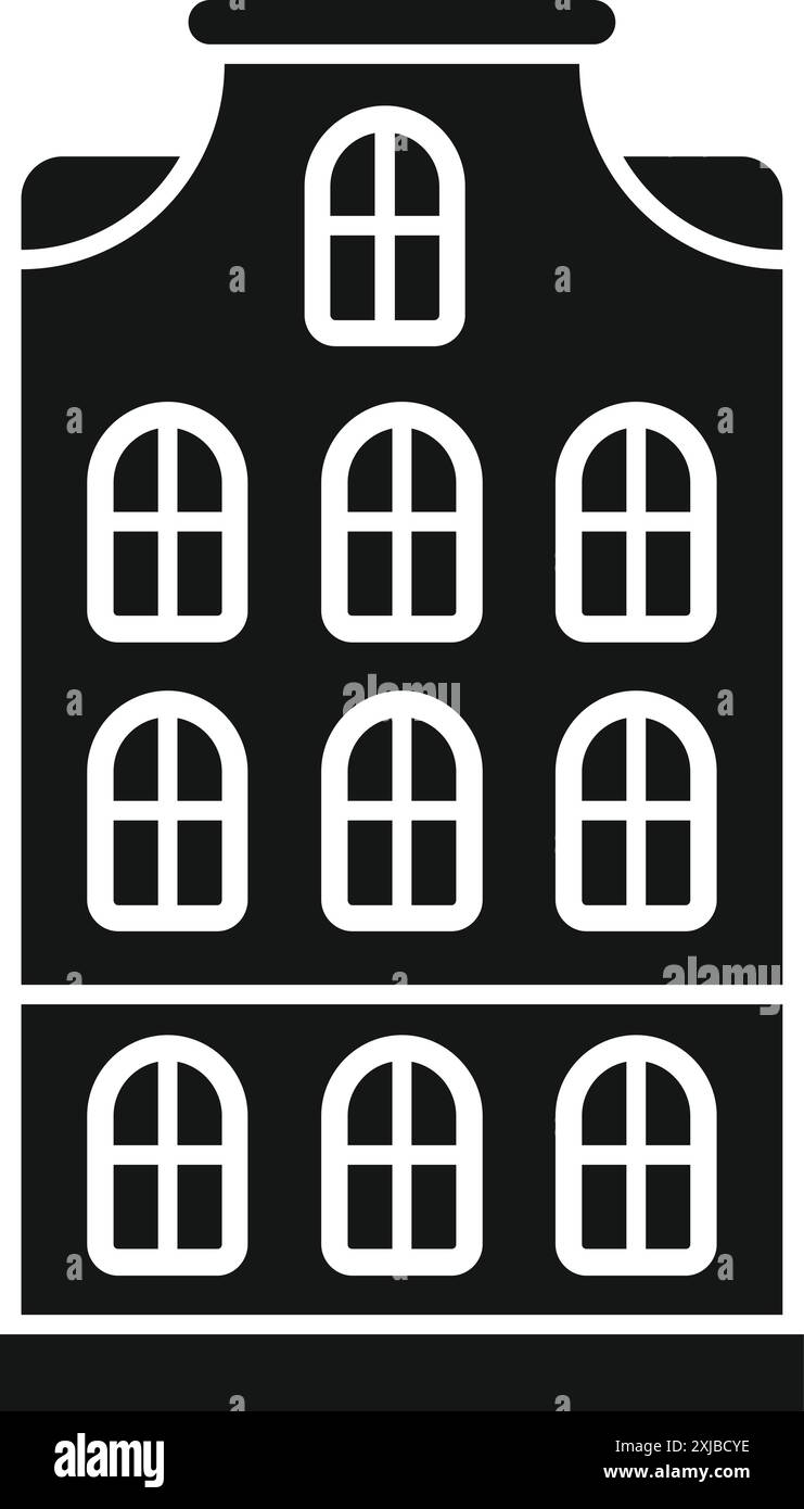 Façade de maison de canal hollandaise classique avec plusieurs fenêtres et un toit à pignon traditionnel Illustration de Vecteur