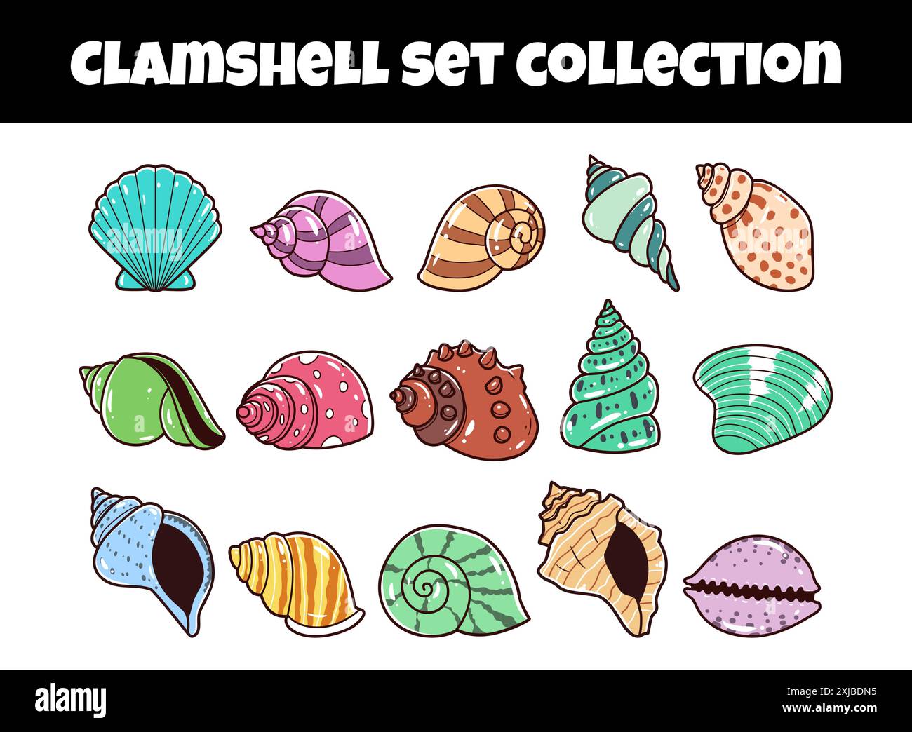 Illustration vectorielle du jeu d'éléments Clamshells Illustration de Vecteur