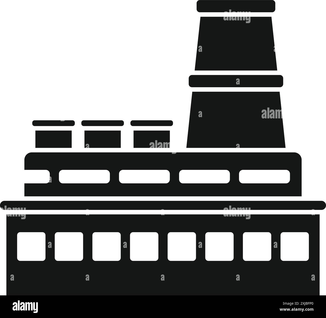 Icône noire et blanche d'un bâtiment d'usine industrielle avec une grande cheminée Illustration de Vecteur
